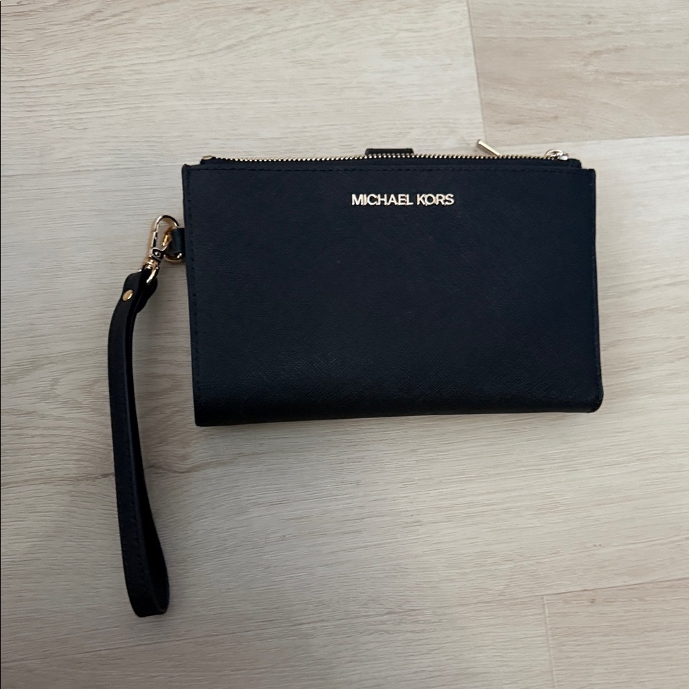 Michael Kors Black Wristlet with Gold Accents